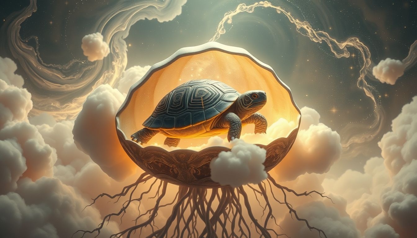 Rêver d'une tortue de terre symbolise protection et attachement familial profond.