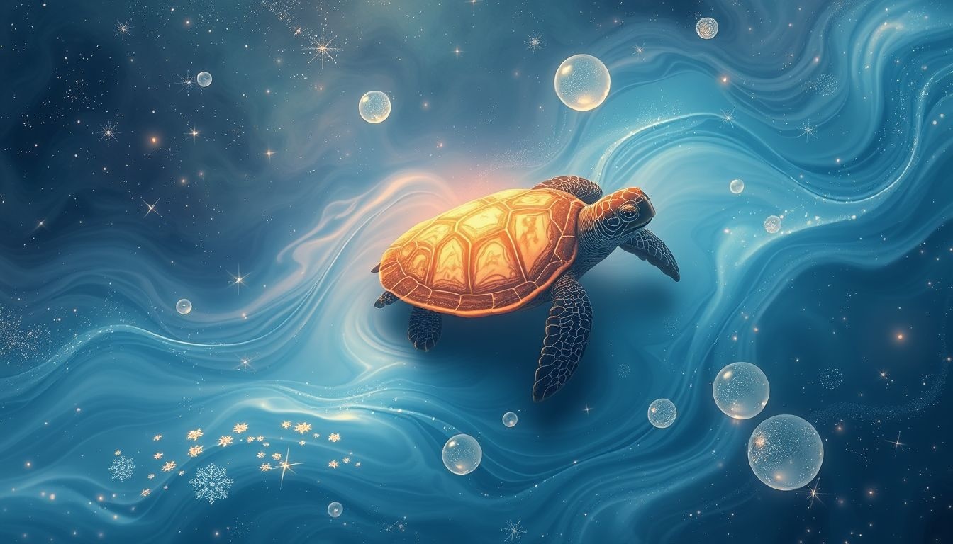 Rêver d'une tortue nageant révèle paix intérieure et lenteur apaisante.