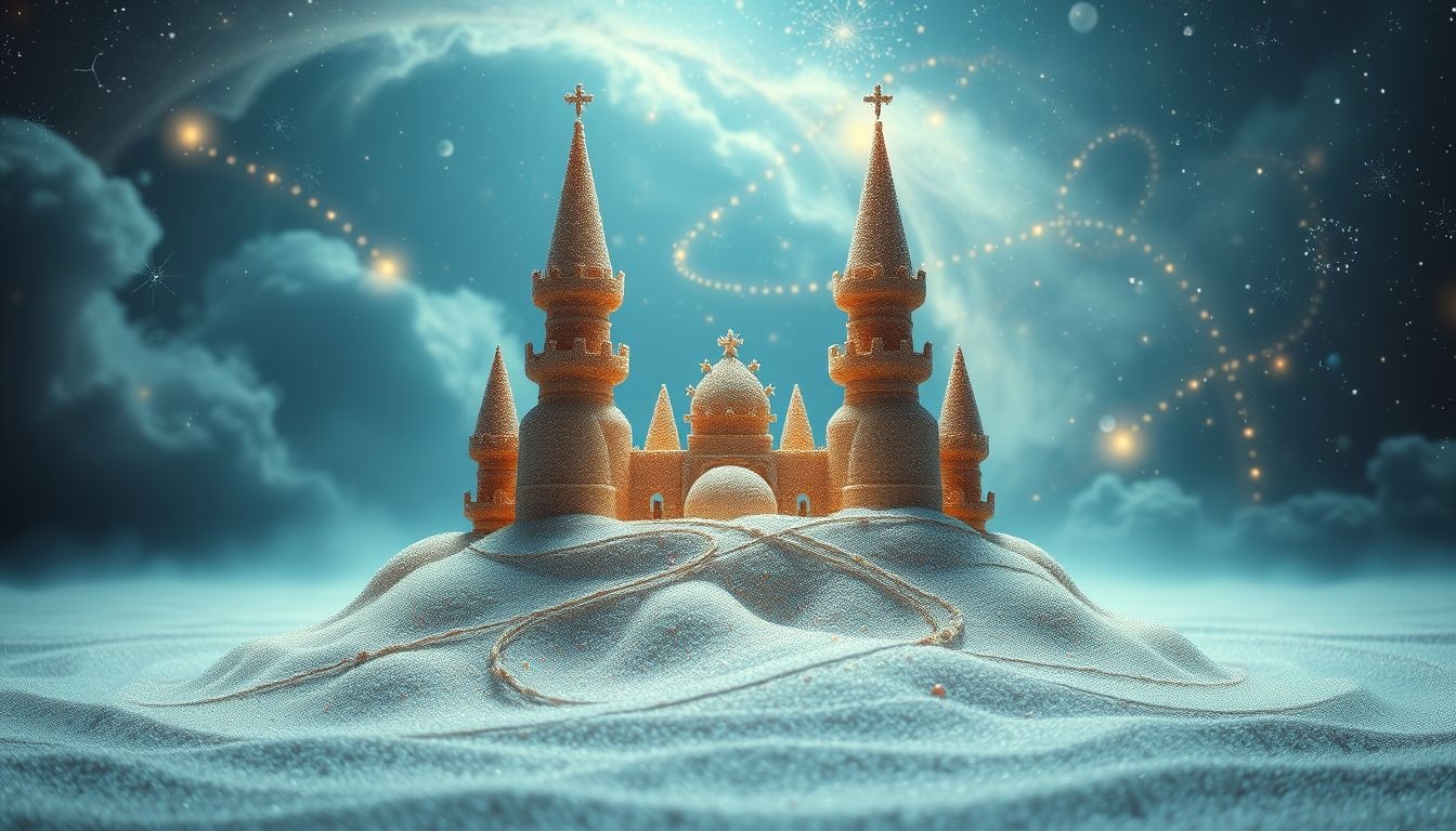 Rêver de château de sable symbolise ambitions éphémères et fragilité.