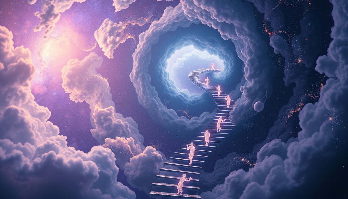 Monter un escalier en colimaçon symbolise un parcours intérieur complexe.