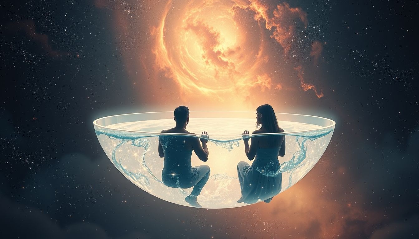 Regarder dans une cuvette symbolise la plongée dans soi-même.