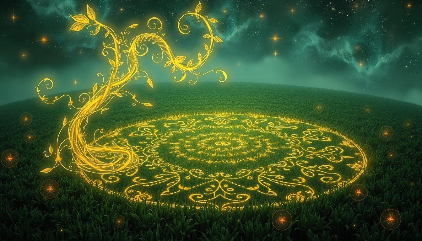 Un agroglyphe envahi symbolise renouveau et évolution intérieure profonde.