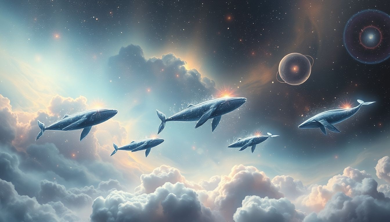 Rêver de baleines symbolise souvent sagesse et profondeurs émotionnelles.