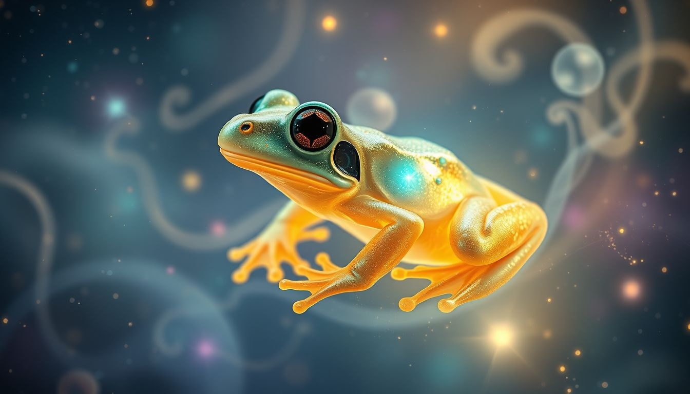La couleur verte de la grenouille symbolise souvent renouveau et chance.