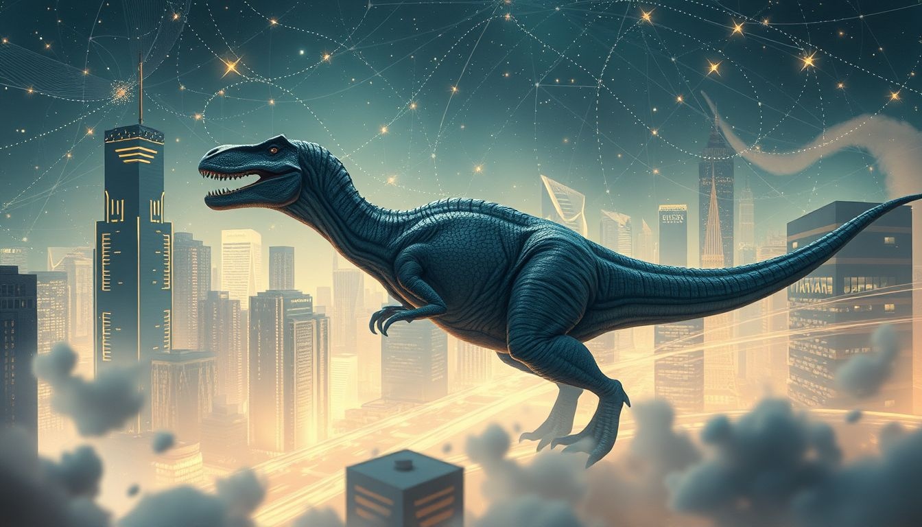Rêver d’un dinosaure moderne révèle conflits entre passé et présent.