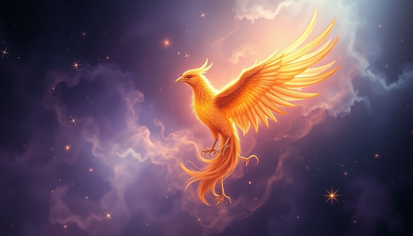 Un phénix blessé symbolise la vulnérabilité avant la renaissance.