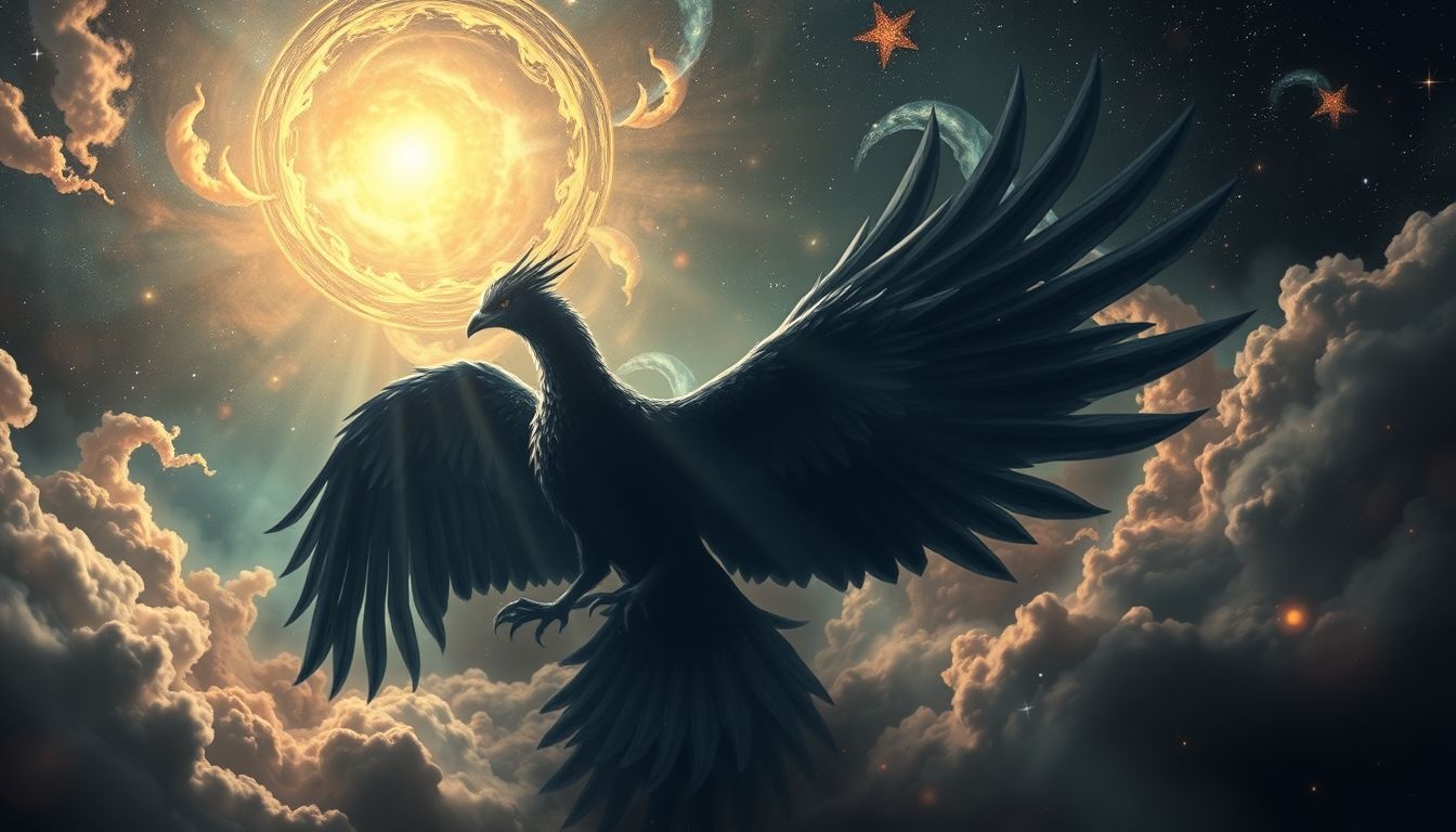 Rêver d’un phénix noir symbolise une transformation profonde et secrète.