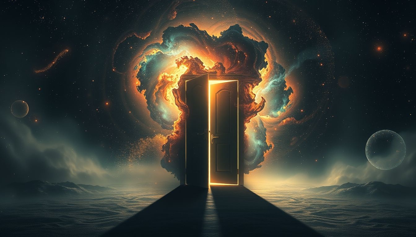 La porte de cave invisible symbolise l'évitement des souvenirs enfouis.