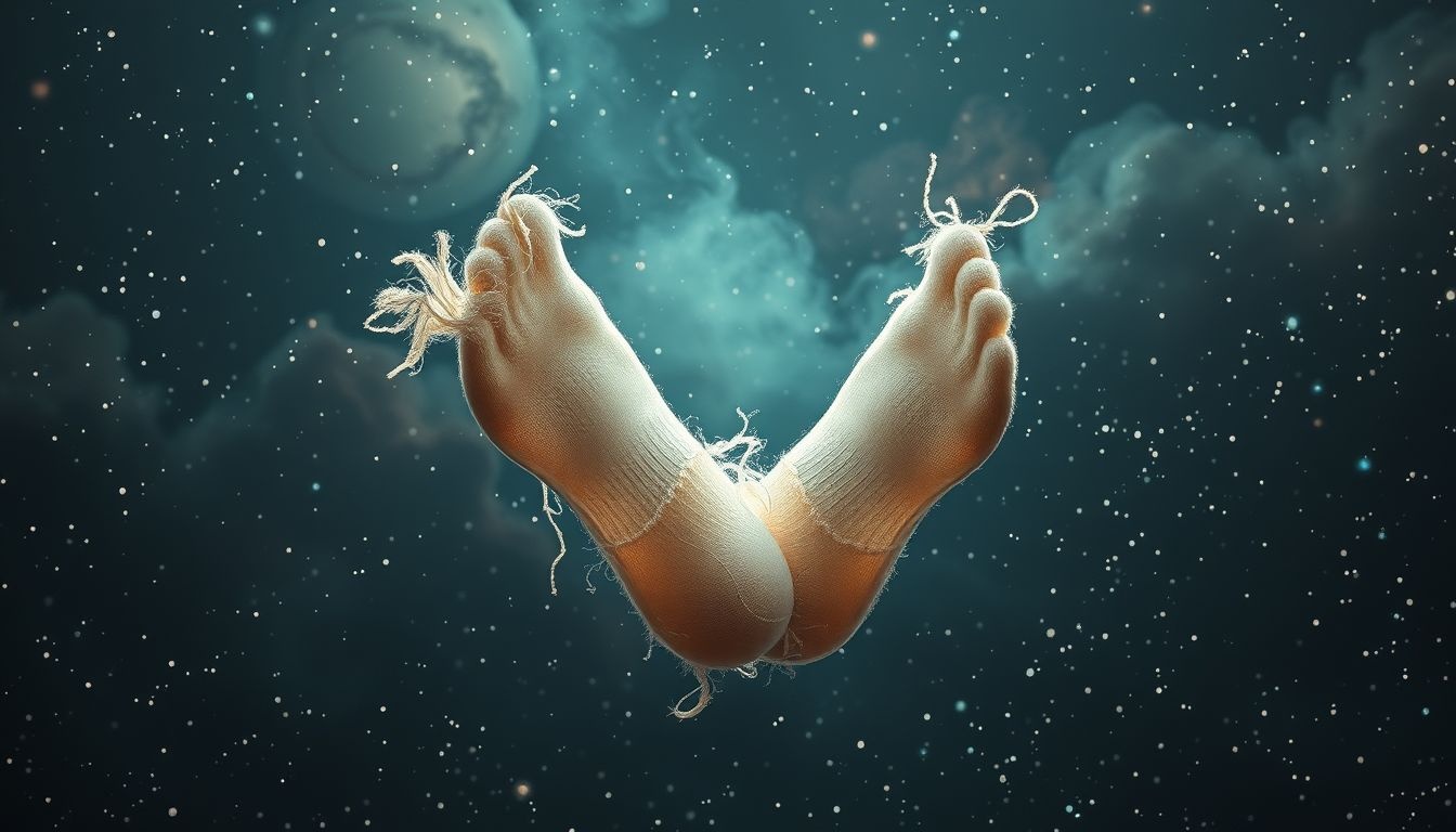 Des chaussettes trouées symbolisent souvent négligence et fragilité personnelle.
