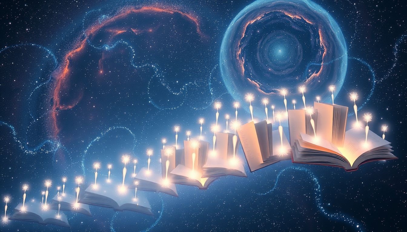 Une rangée de livres en rêve symbolise la connaissance accumulée.
