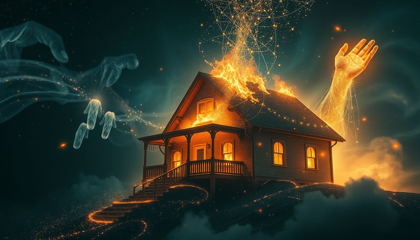 Rêver de maison en feu puis reconstruite symbolise renouveau intérieur puissant.