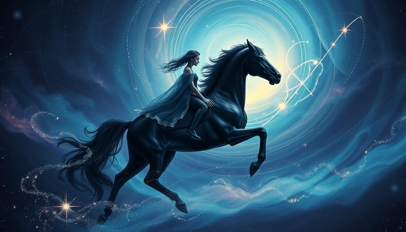 Monter un cheval noir symbolise contrôle puissant et maîtrise intérieure.