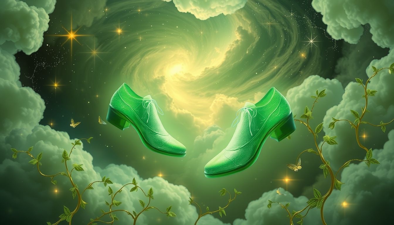 Essayer des chaussures vertes symbolise la croissance et la guérison intérieure.