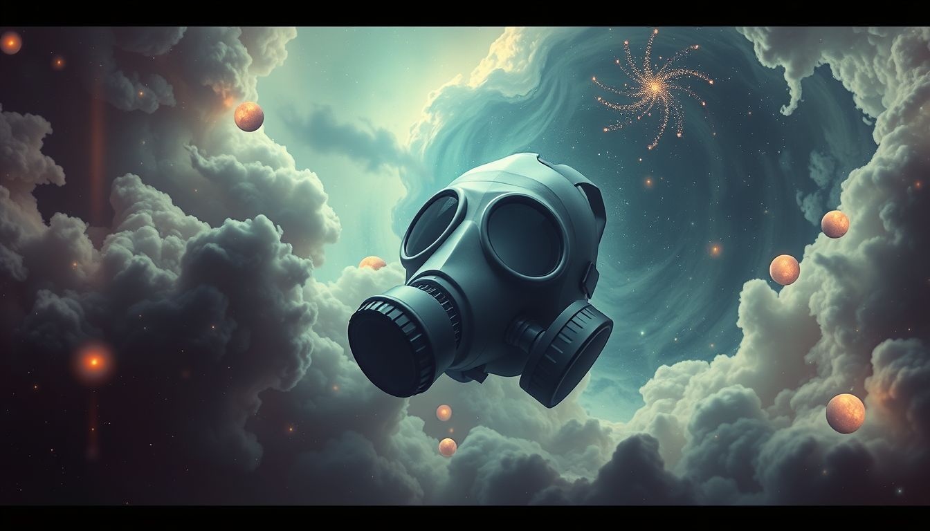 Un masque à gaz changeant symbolise la peur de l'inconnu.