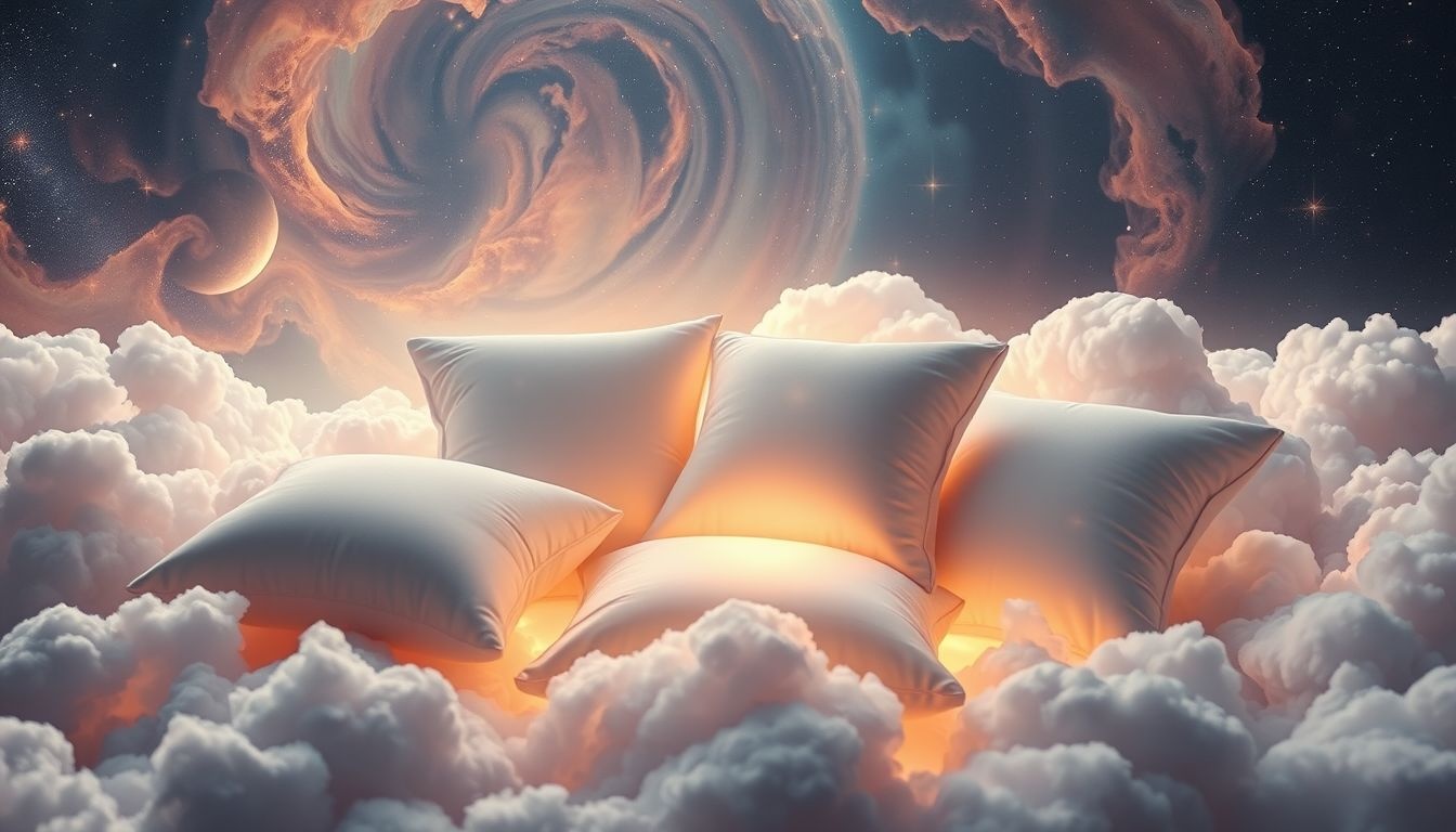 Le coussin symbolise soutien émotionnel et élévation spirituelle nocturne.