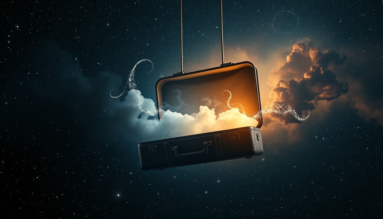 Une valise pleine symbolise souvent nos souvenirs et responsabilités accumulés.