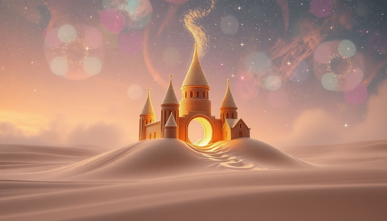Construire un château de sable symbolise rêves fragiles et créativité éphémère.