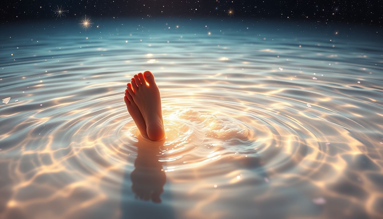 Marcher dans l'eau symbolise la purification et le renouveau émotionnel.