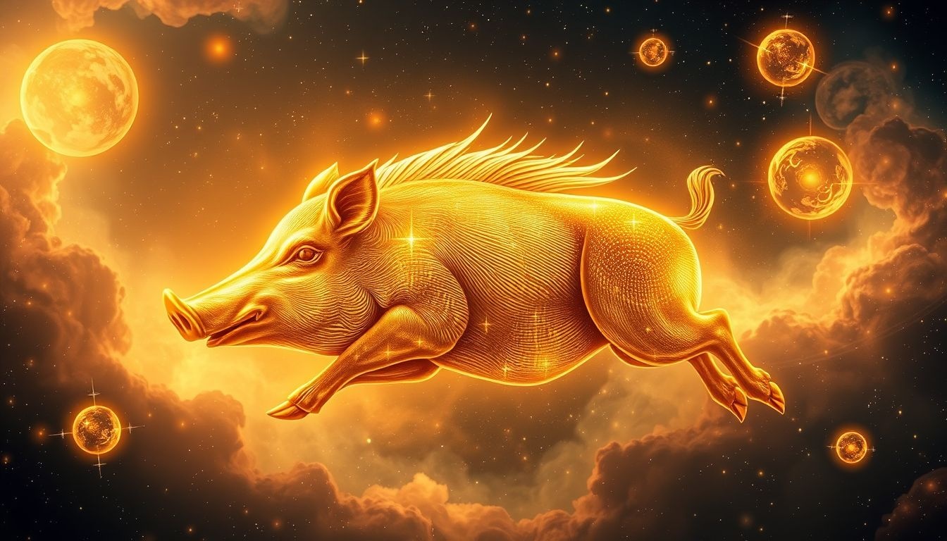 Rêver d'un sanglier doré symbolise richesse et succès imminent.