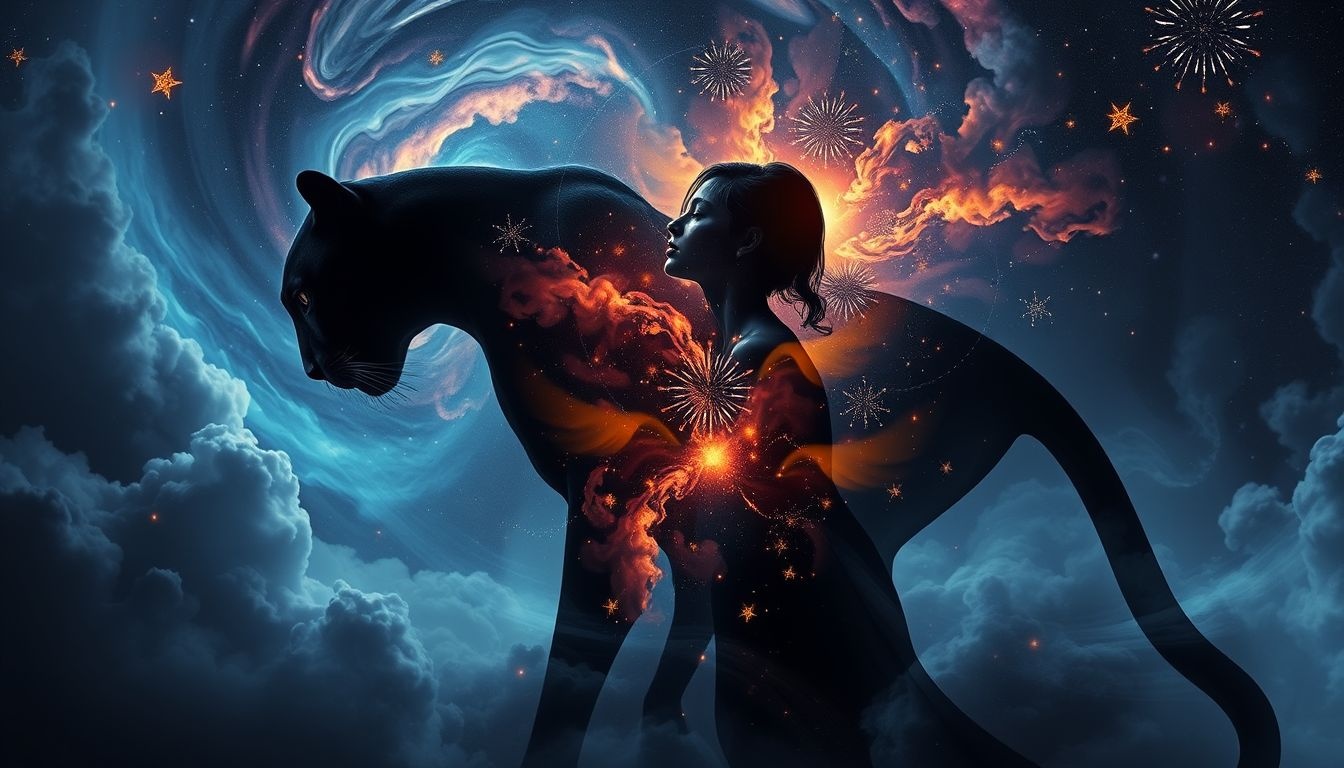 La panthère symbolise la dualité entre puissance animale et humanité cachée.