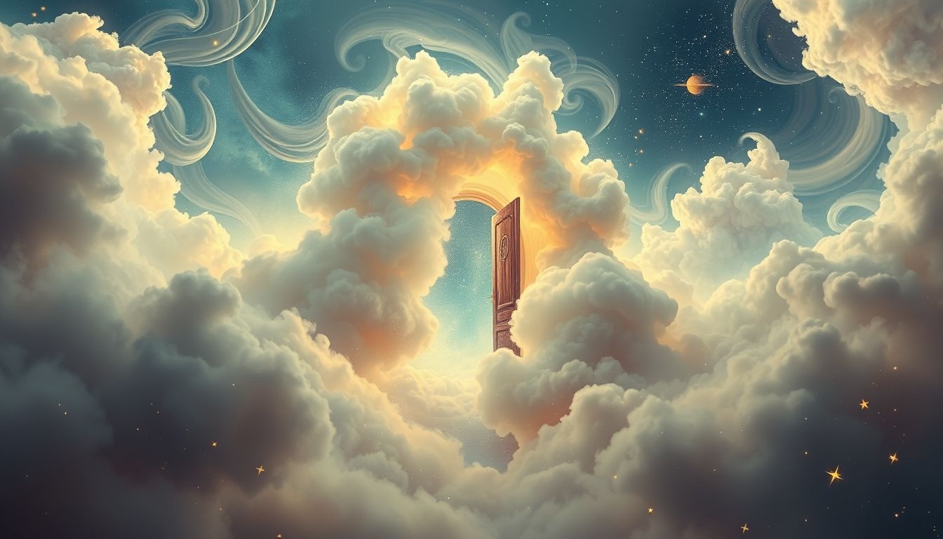 Rêver d'une porte céleste cachée symbolise une quête spirituelle secrète.