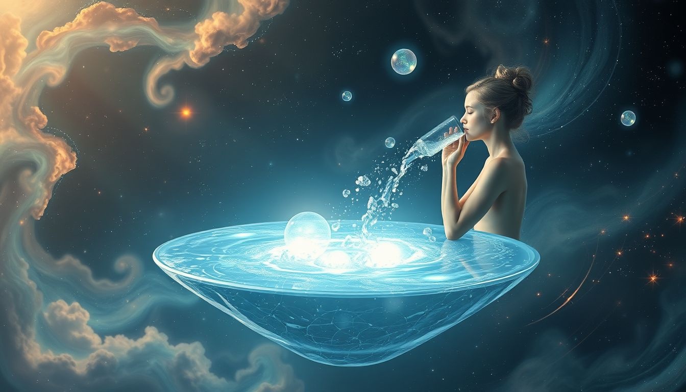 Boire l'eau d'une oasis symbolise renouveau et santé intérieure.
