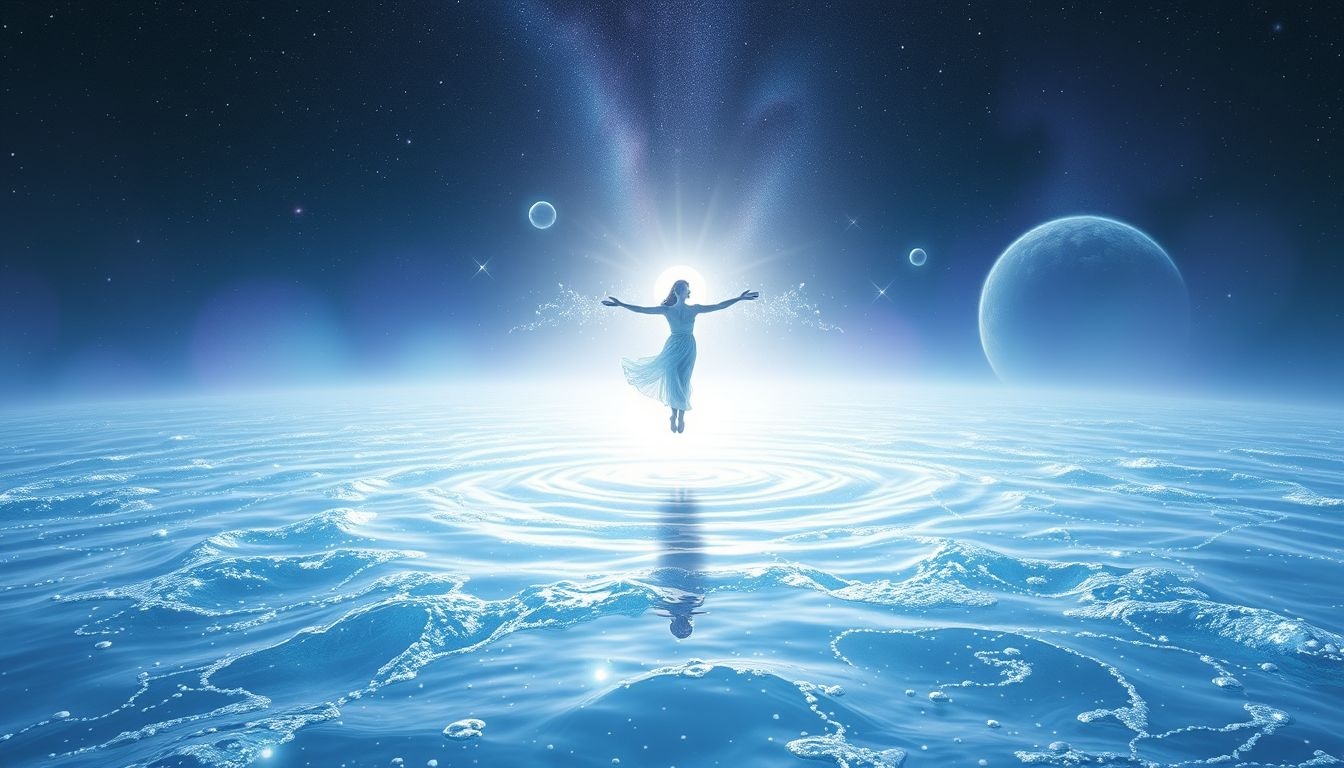 Rêver de marcher sur l'eau symbolise une maîtrise spirituelle profonde.