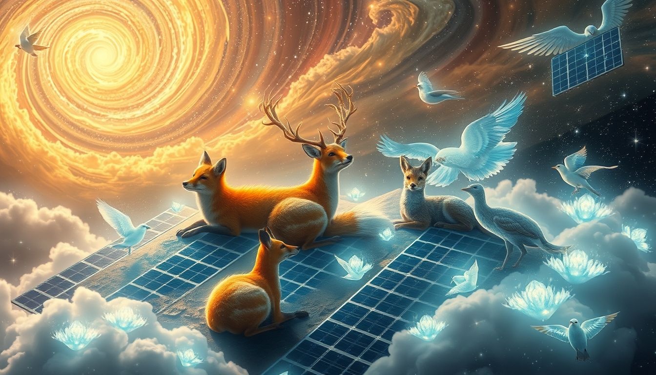 Rêver d'animaux et panneaux solaires symbolise équilibre naturel et énergie.