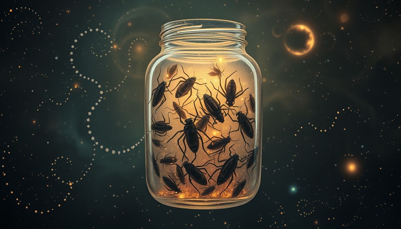 Un bocal d'insectes symbolise anxiété et pensées envahissantes.