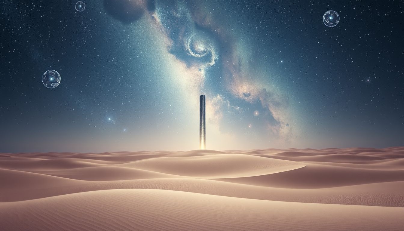 Une colonne isolée symbolise solitude et quête intérieure dans le désert.