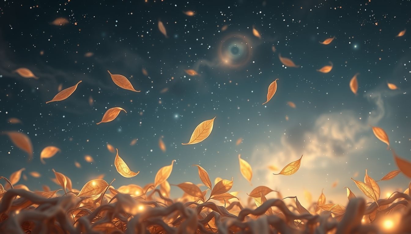 Les feuilles mortes symbolisent la fin et l'acceptation du cycle.