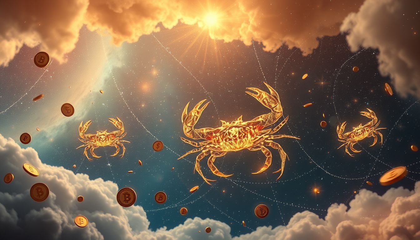 Le crabe symbolise prudence financière et prospérité cachée.