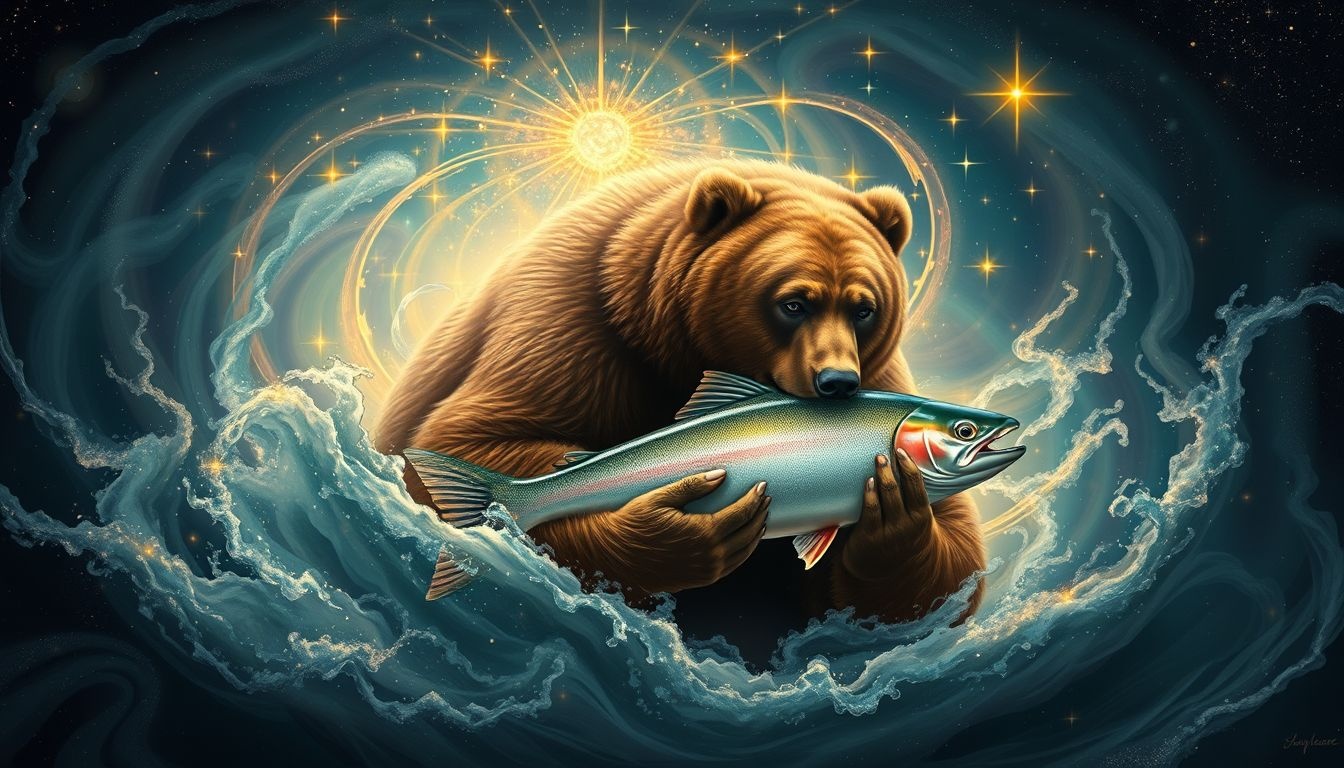 L'ours brun pêche le saumon, symbole de survie et force.