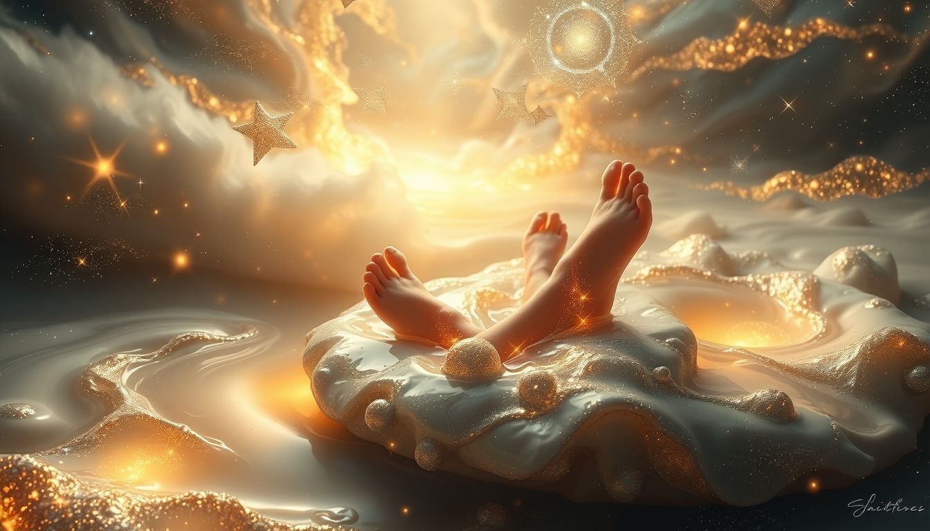 Rêver d’un bain de pieds en or symbolise richesse intérieure abondante.