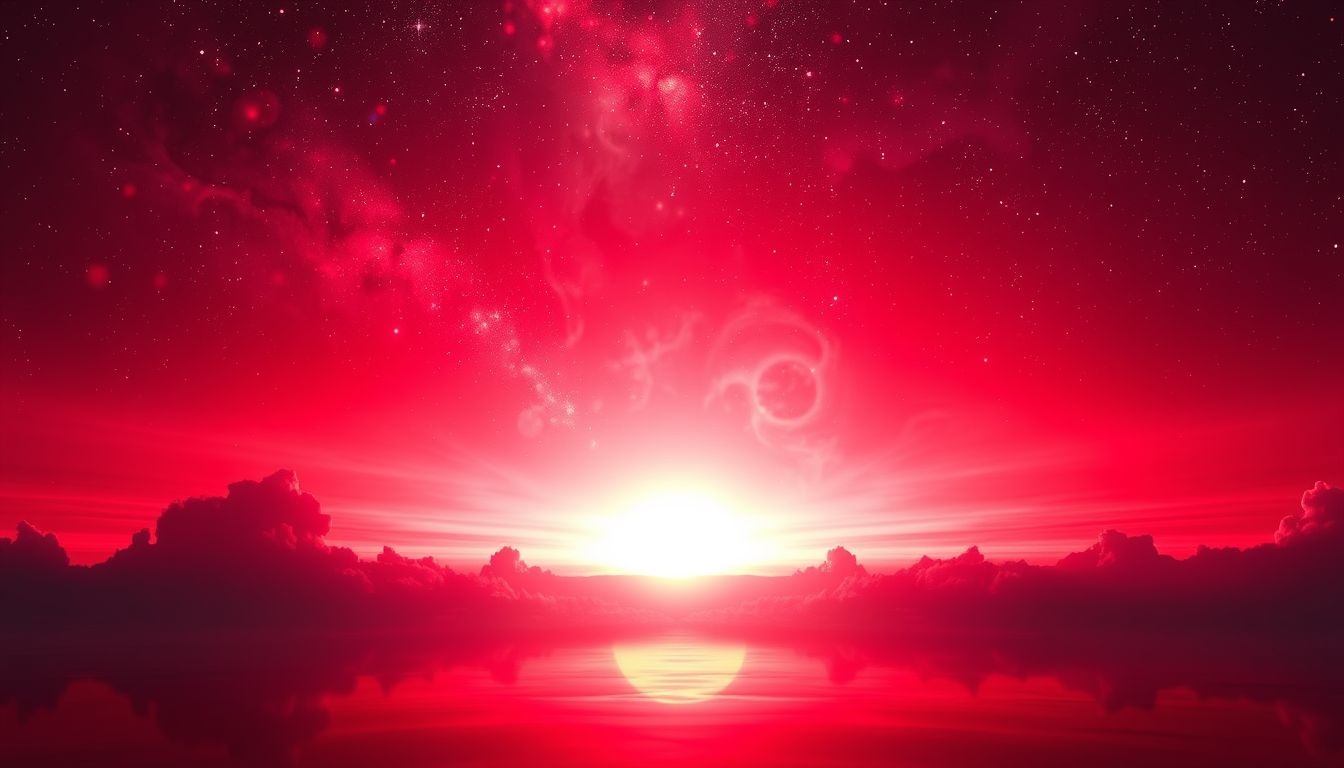 Un coucher de soleil écarlate symbolise fin intense et renouveau.