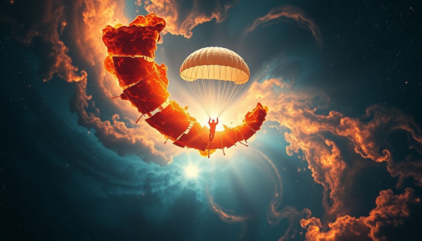 Rêver d'un parachutiste en feu symbolise un courage face à l'adversité.