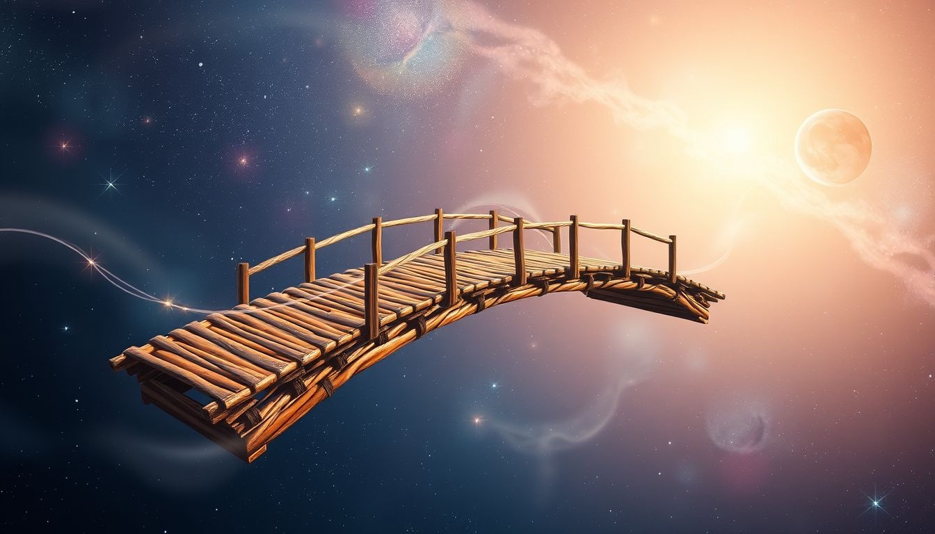 Un pont en bois symbolise souvent un passage naturel et humble.