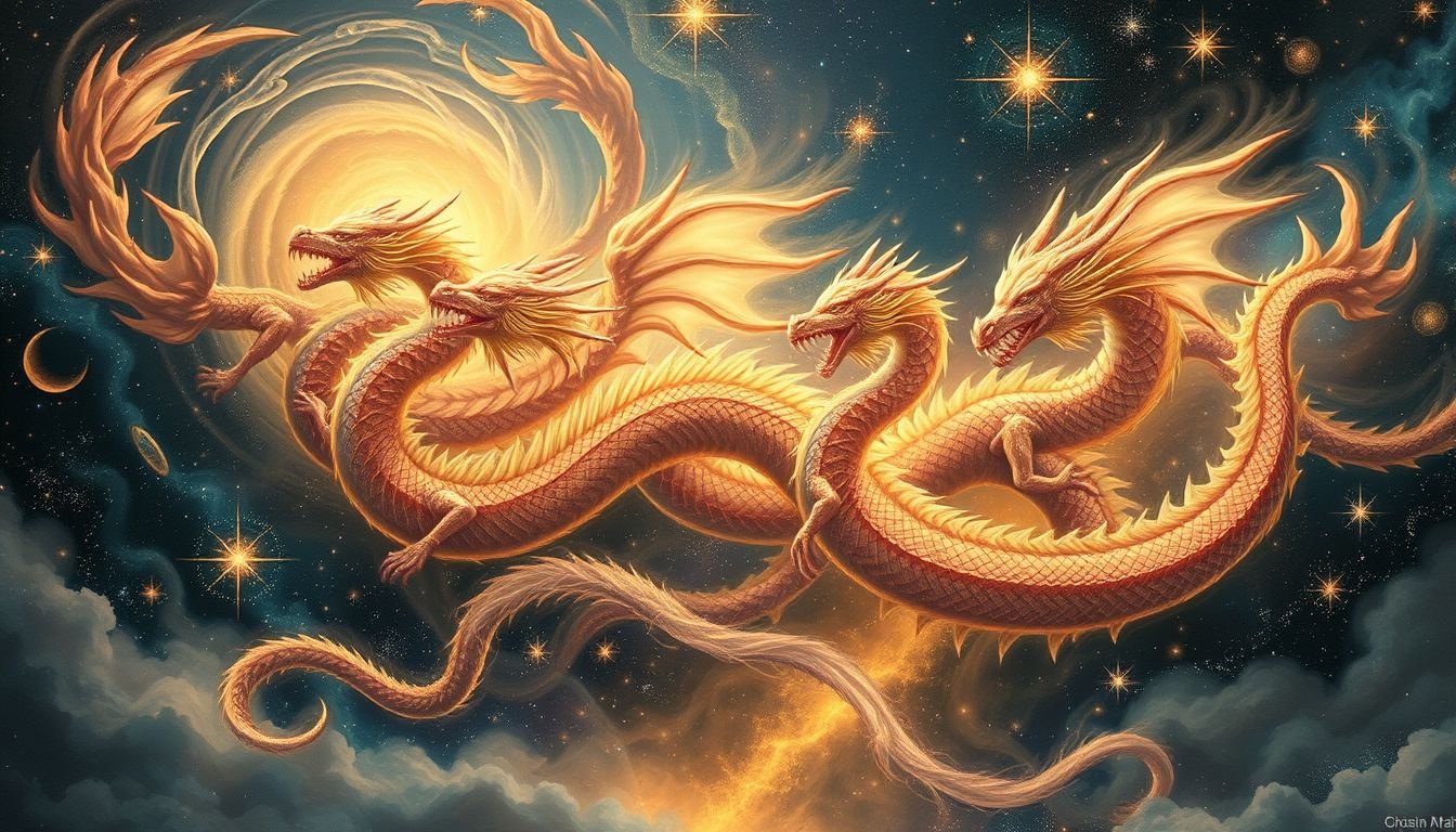 Rêver d’un dragon multiple symbolise force et défis intérieurs.