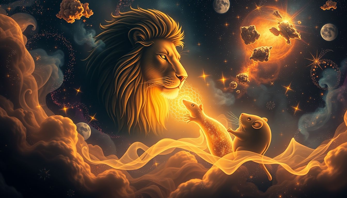 Rêver du lion et du rat symbolise puissance et stratégie inattendue.