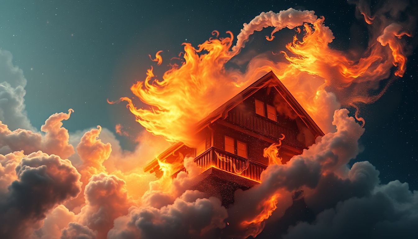 Rêver d’un chalet de ski en feu symbolise une libération émotionnelle intense.