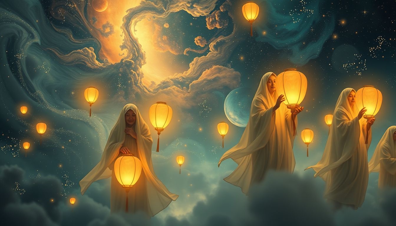 Les lanternes portées par les aînés symbolisent sagesse et protection.