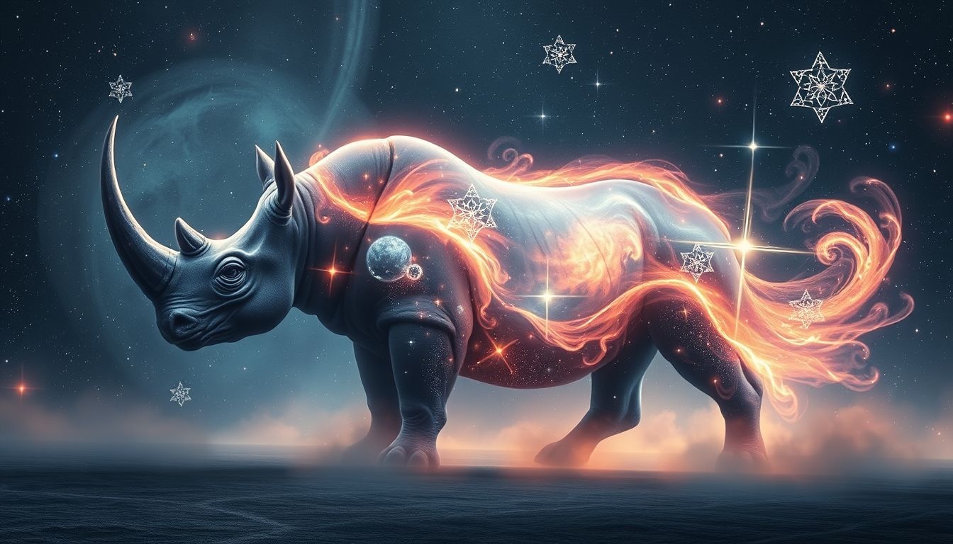 Le rhinocéros symbolise la puissance brute et une ténacité implacable.