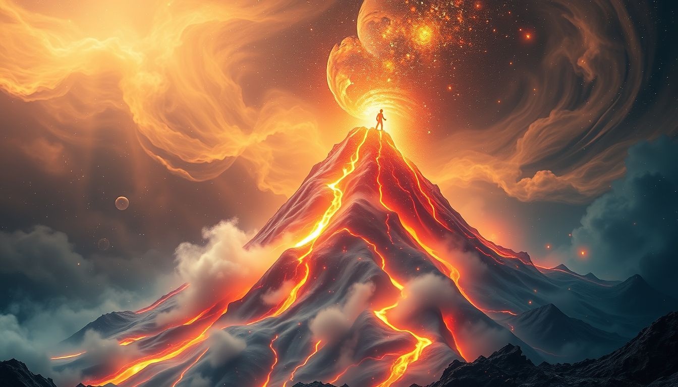 Rêver d'escalader un volcan symbolise un défi intérieur intense.