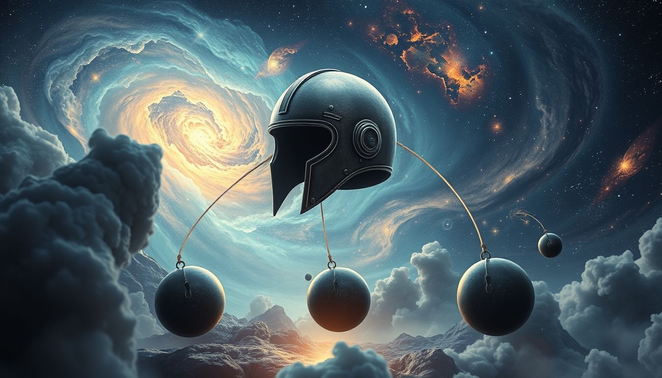 Rêver d’un casque d’acier lourd symbolise un fardeau mental intense.