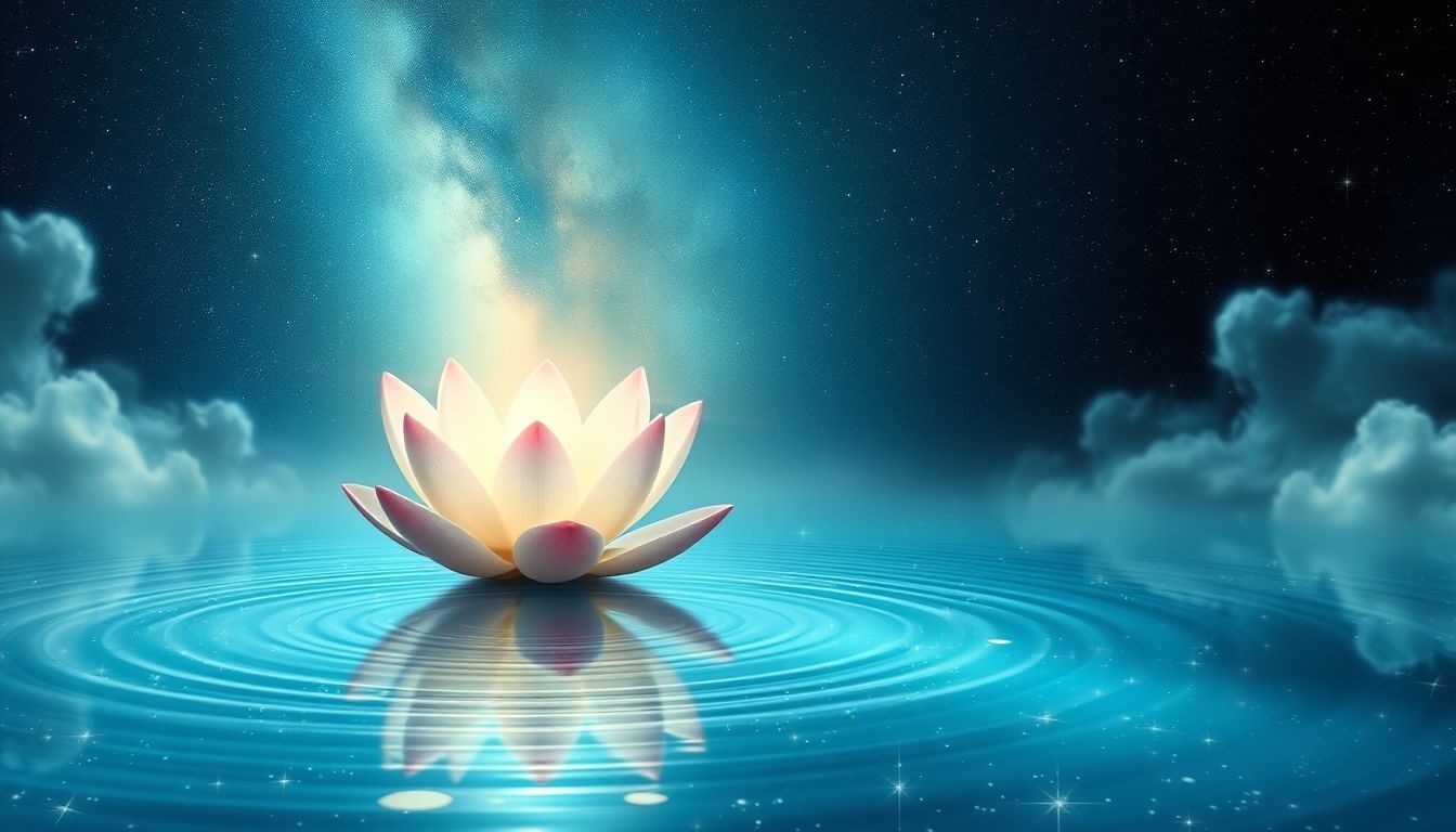Le lotus flottant symbolise harmonie intérieure et calme profond.
