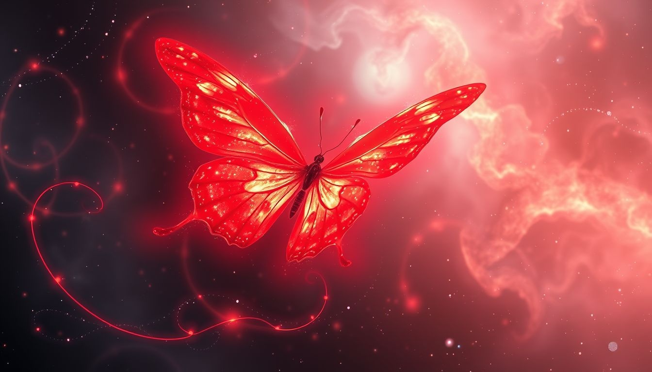 Rêver d’un papillon rouge symbolise amour ardent et désir intense.