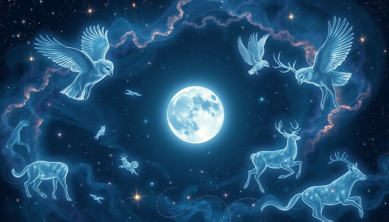 Rêver de pierre de lune et d'animaux symbolise intuition et protection.