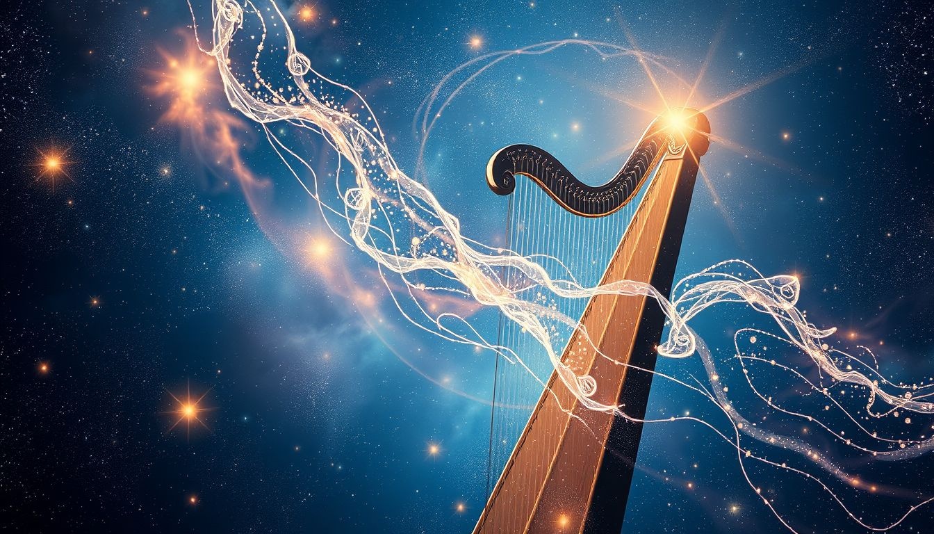 La harpe symbolise l'harmonie spirituelle dans plusieurs traditions anciennes.
