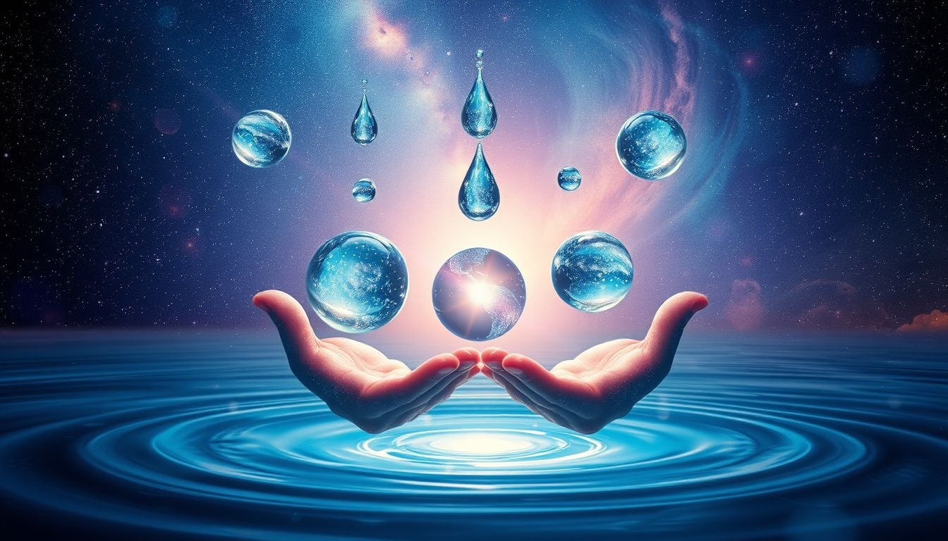 Jongler avec de l'eau symbolise équilibre entre émotions et intuition.