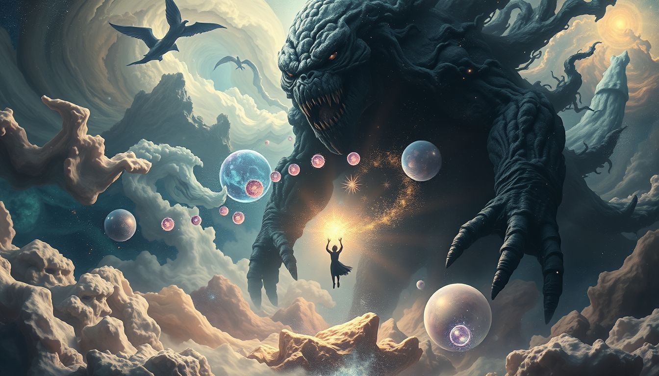 Le monstre symbolise souvent le poids écrasant des responsabilités personnelles.